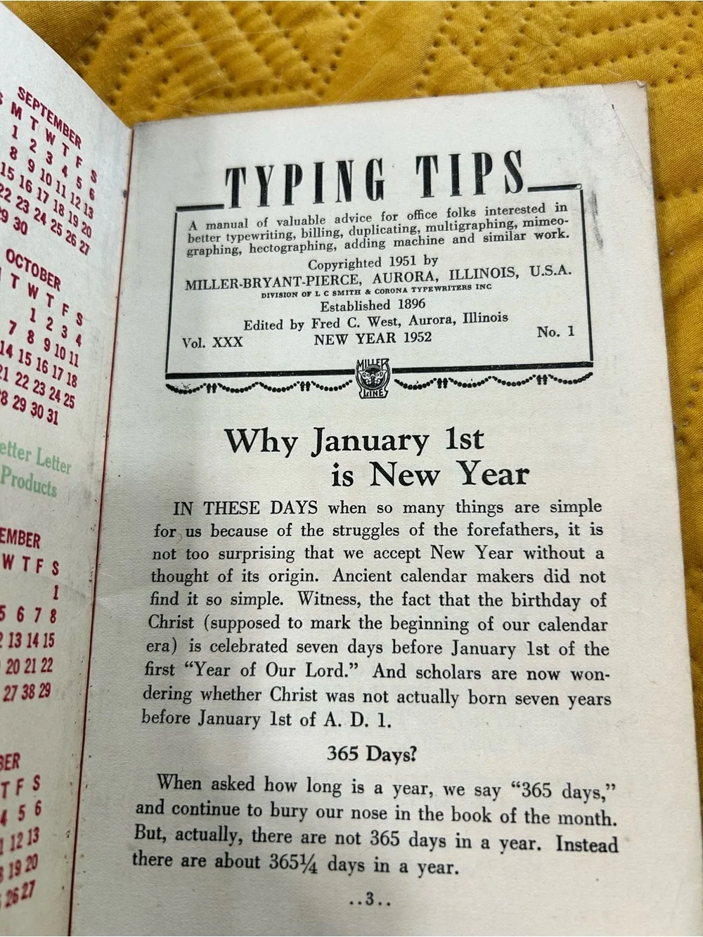 Vintage 1952 Miller Line Typing Tips Booklet Office Ephemera